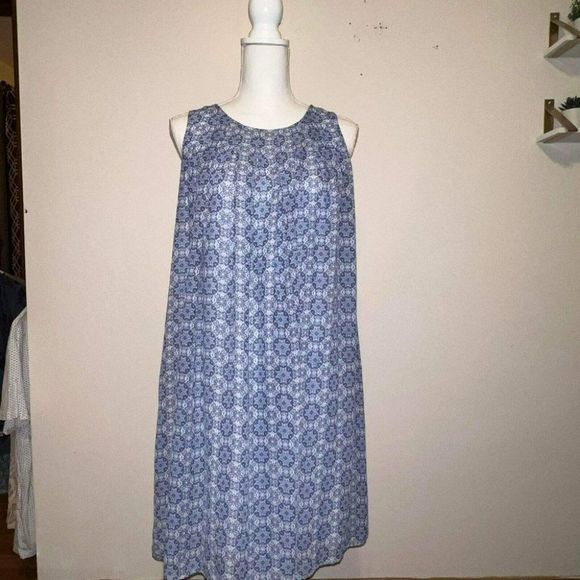 Emma & Michele Womens Blue Ottoman Pattern Boxy Shift Dress Size 8 Lounge Wear - Picture 2 of 13